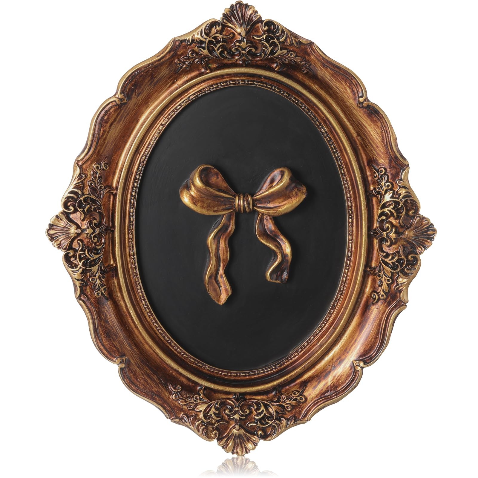 Oval Wall Decor Frame Gold Bow Sculpture Antique Style Home Hallway Art