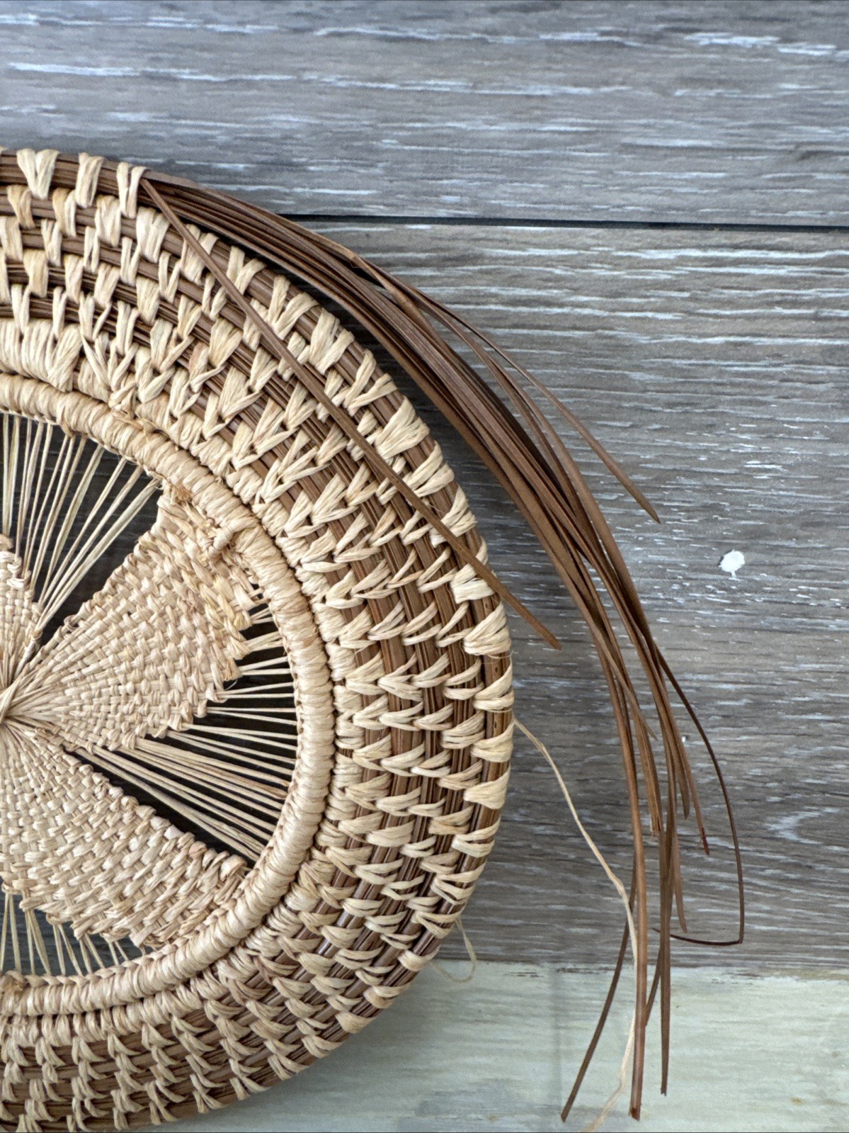 7 In Pine Straw & BLONDE STRAW WOVEN CIRCLE WALL HANGING.