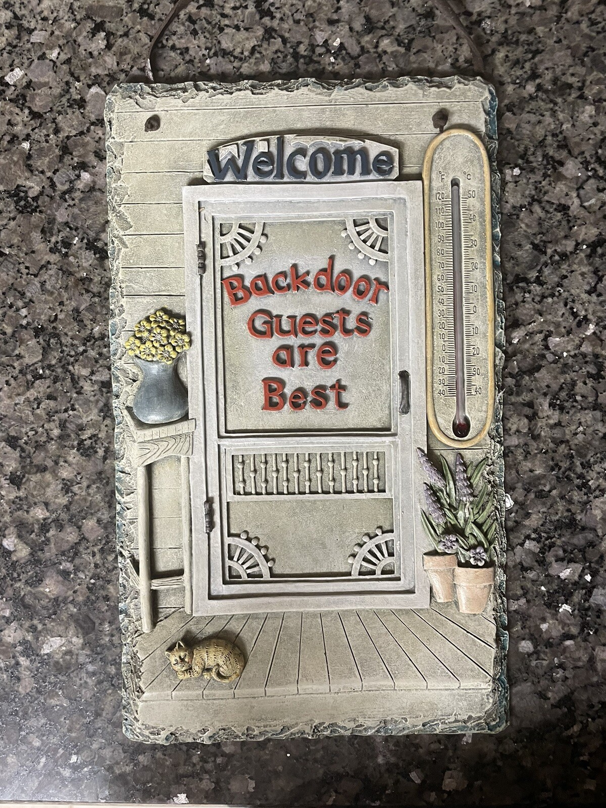 Backdoor Guests Are The Best Welcome Sign Garden Heavy Resin/Thermometer