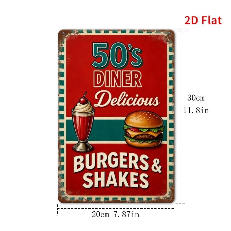 1950s Diner Sign Vintage Iron Wall Decor 20.32×30.48 cm