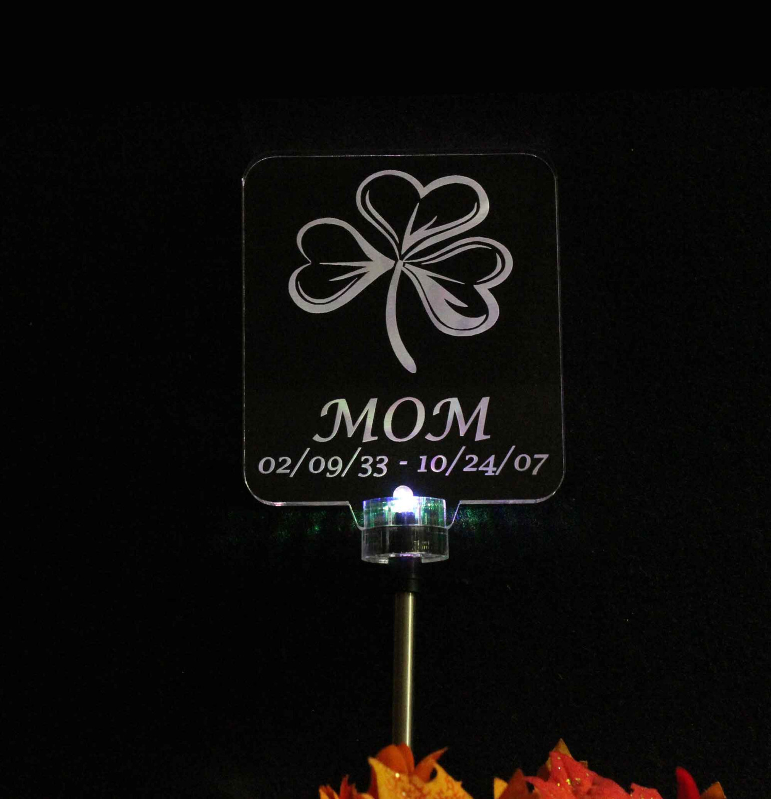 Memorial Plaque Sympathy gift Shamrock Clover Solar light grave Marker – 2 Sizes