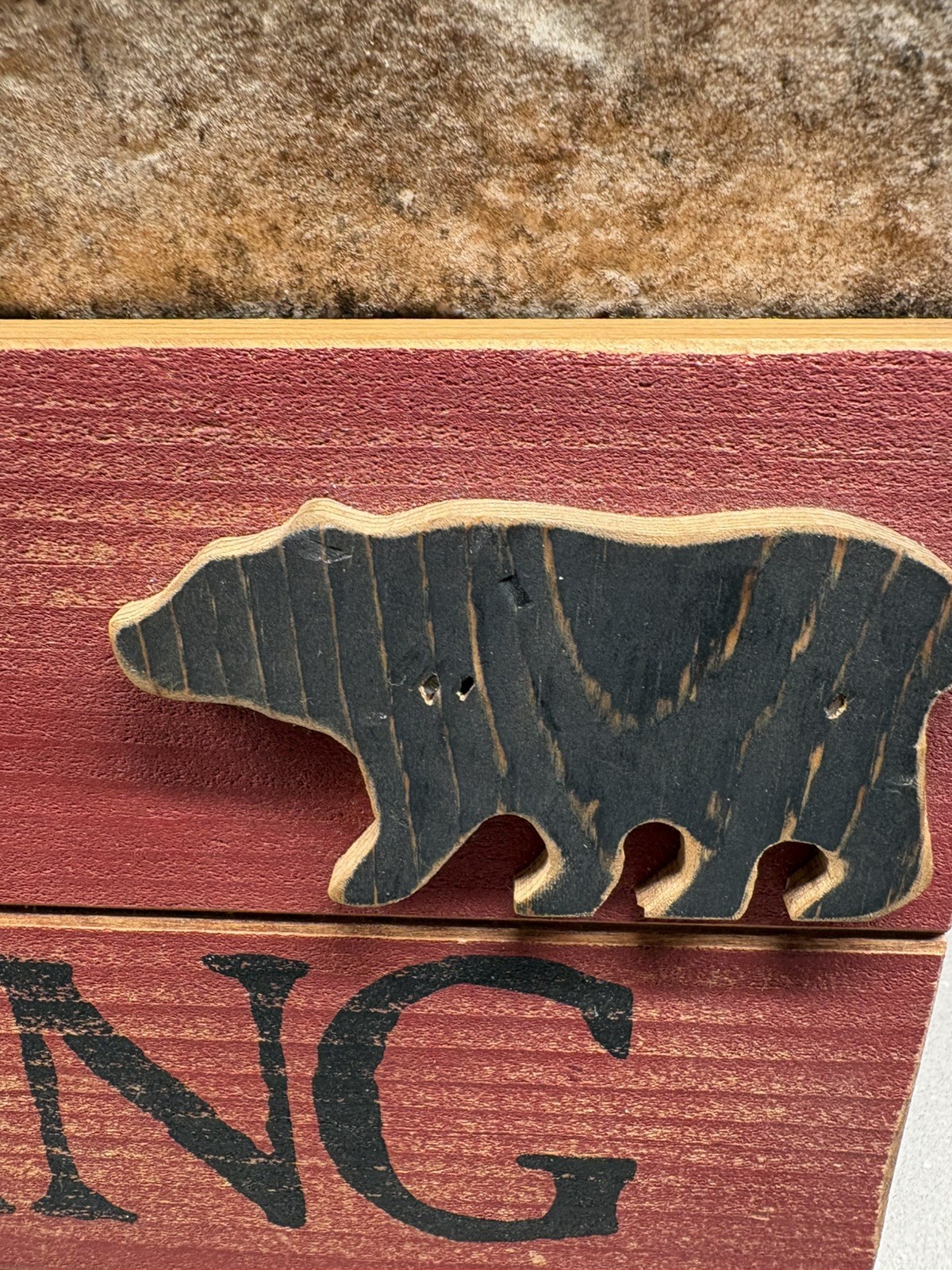 Hanging “Bear Crossing” Sign Wall Plaque Wood Hand Painted solid wood Father