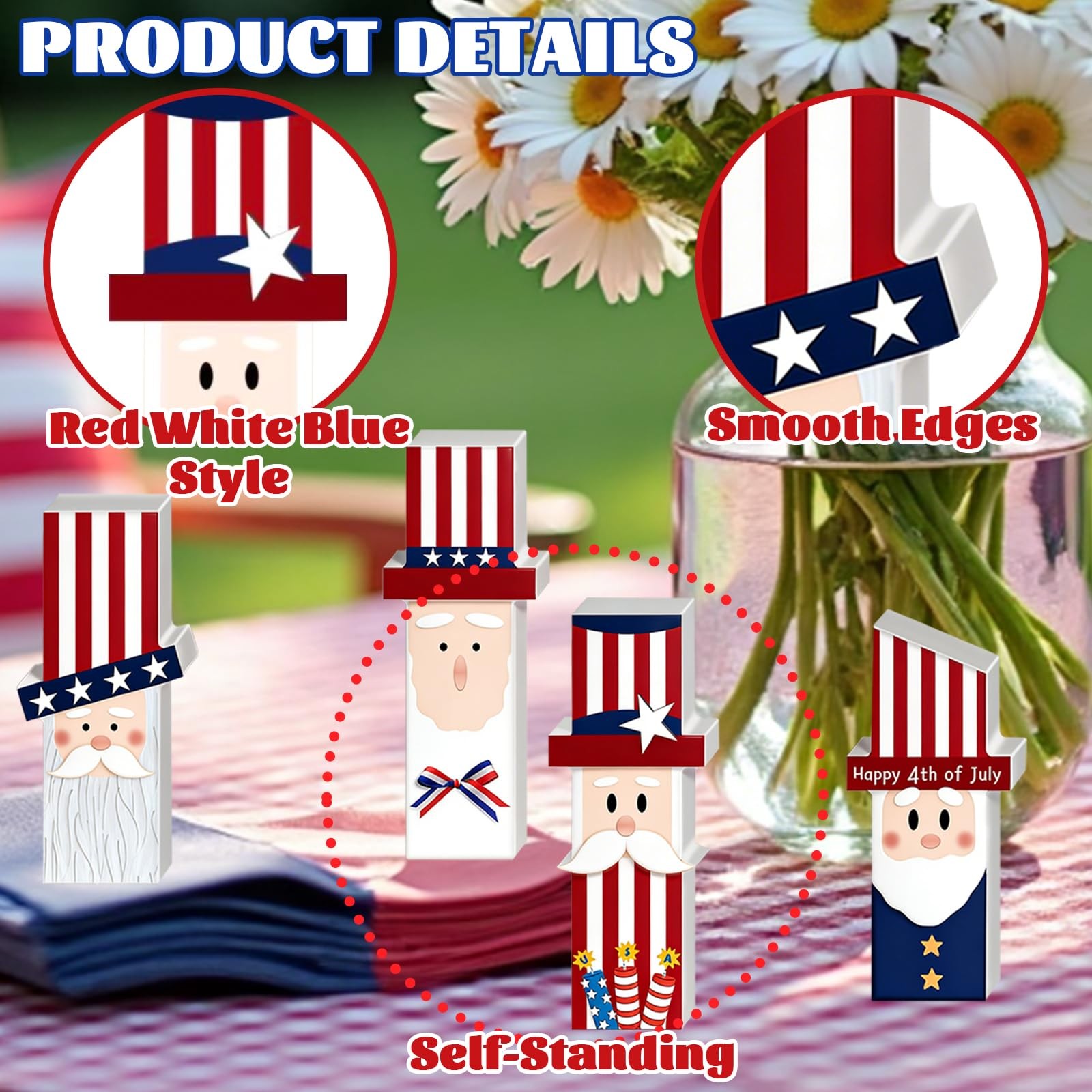 4 Pcs 4th of July table Decorations Patriotic Wooden Table Decor, Red White B…