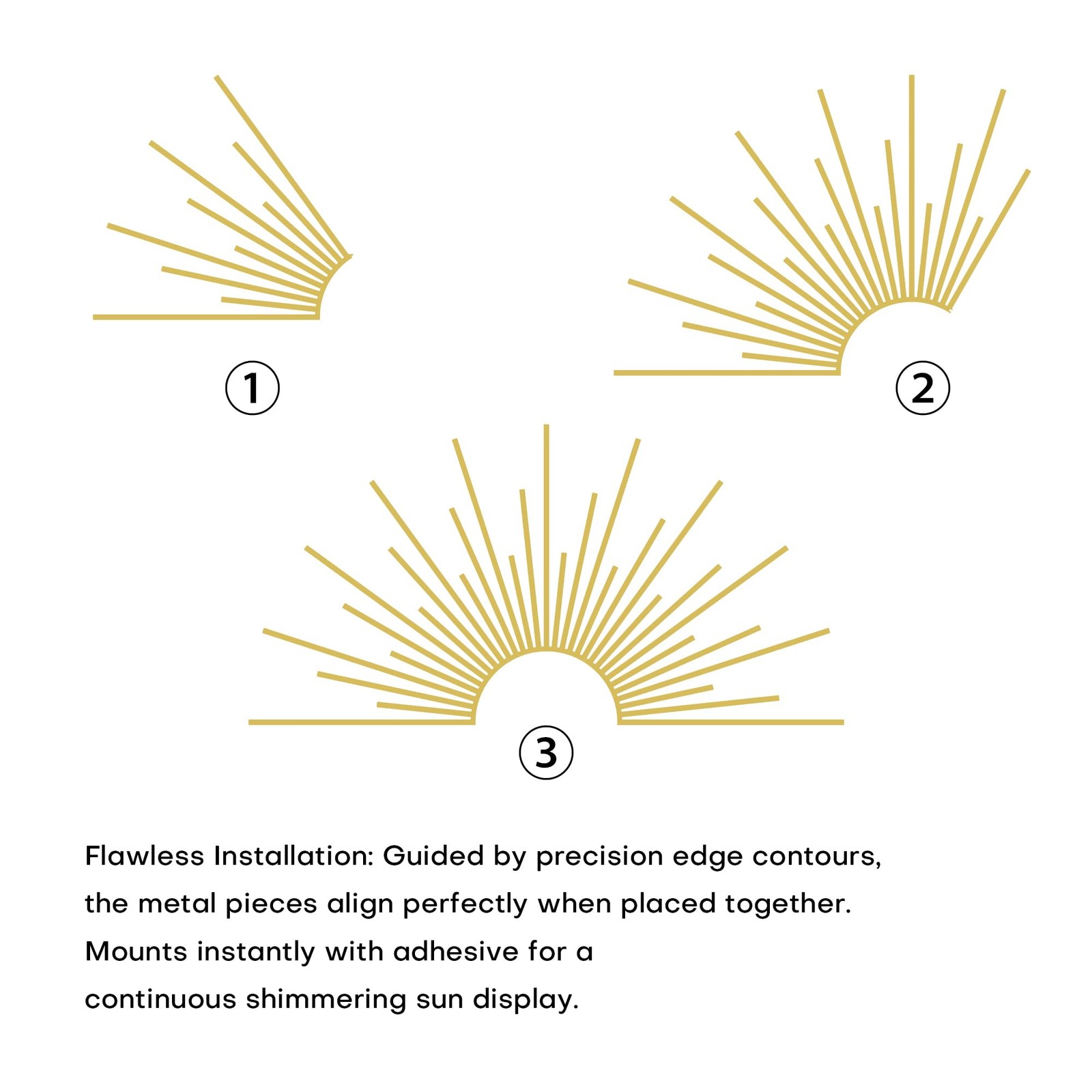 Gold Metal Sun Wall Decor 31.5×15.7 Modern Geometric Sculpture Art