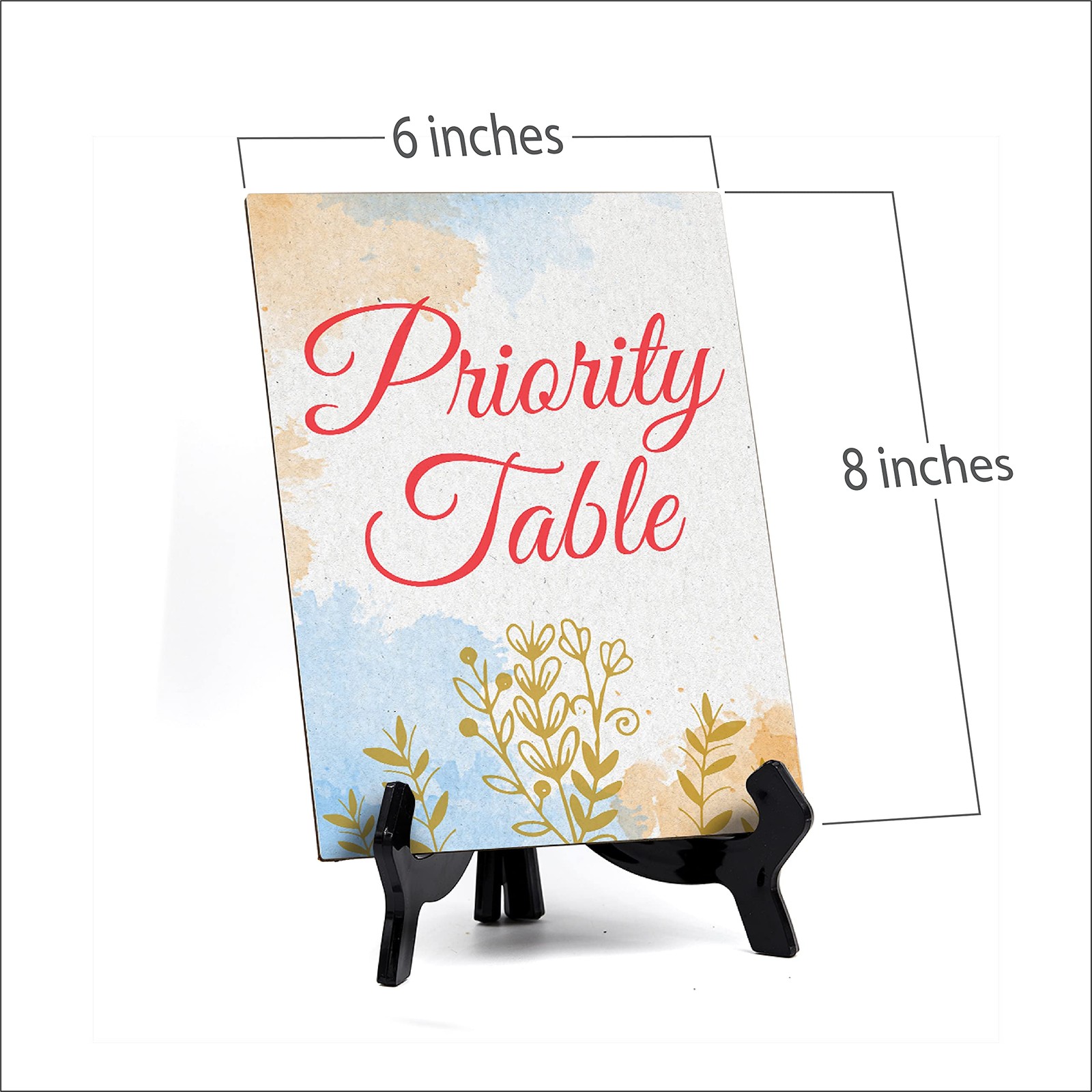 Signs ByLita Priority Table, Blue Watercolor Table Sign (6 x 8″)