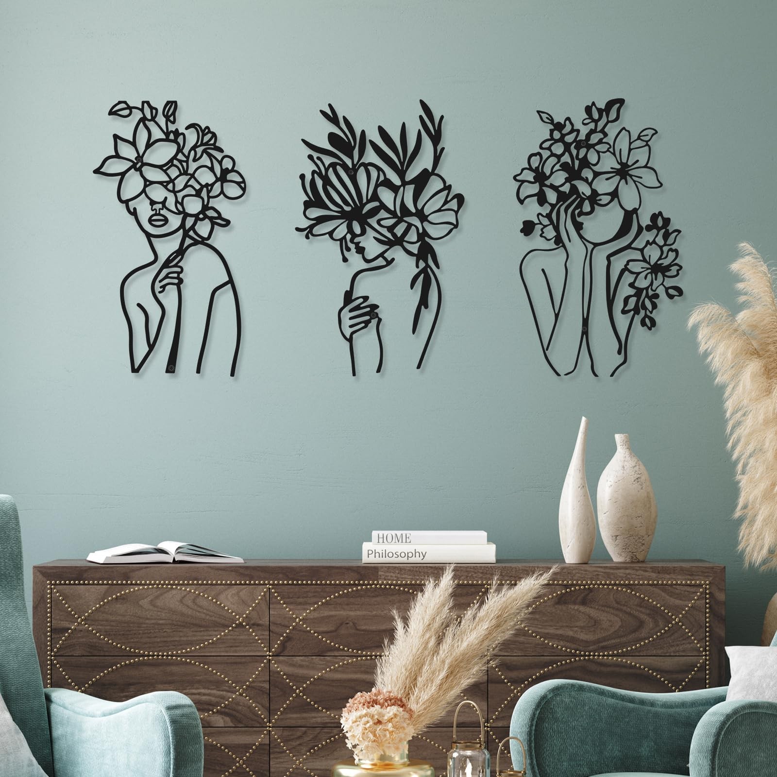 3 PCS Metal Wall Art Decor Minimalist Abstract Woman Modern Line Drawing Sign