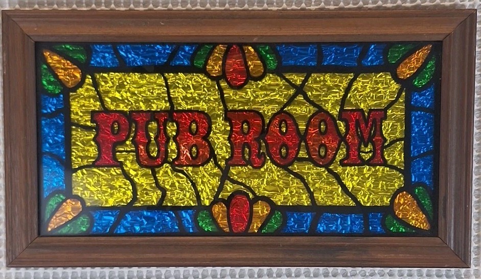 Vintage Pub Room Man Cave Decor Foil Stained Glass Style Glitter Art Framed Sign
