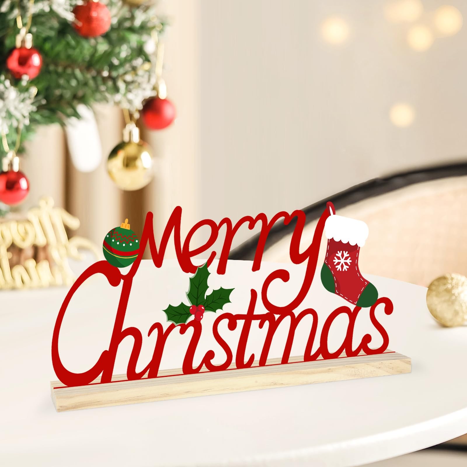 Metal Tabletop Decoration with Wood Base, Holiday Decorations for Home, Offic…