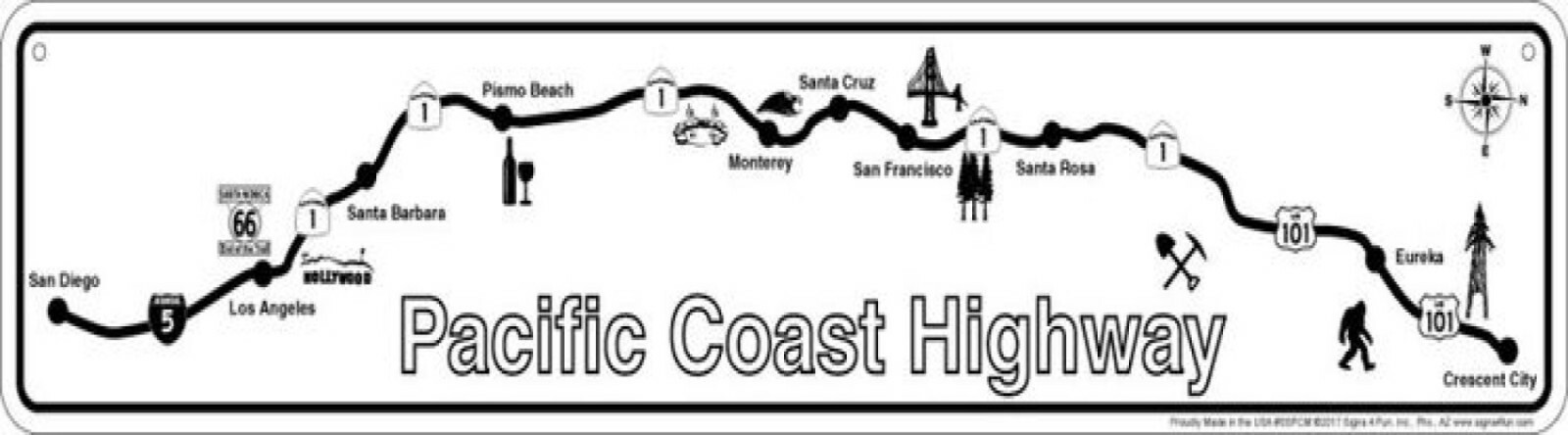 PACIFIC COAST HIGHWAY MAP STREET SIGN 24″ X 5″ GARAGE GAMEROOM CALIFORNIA 1
