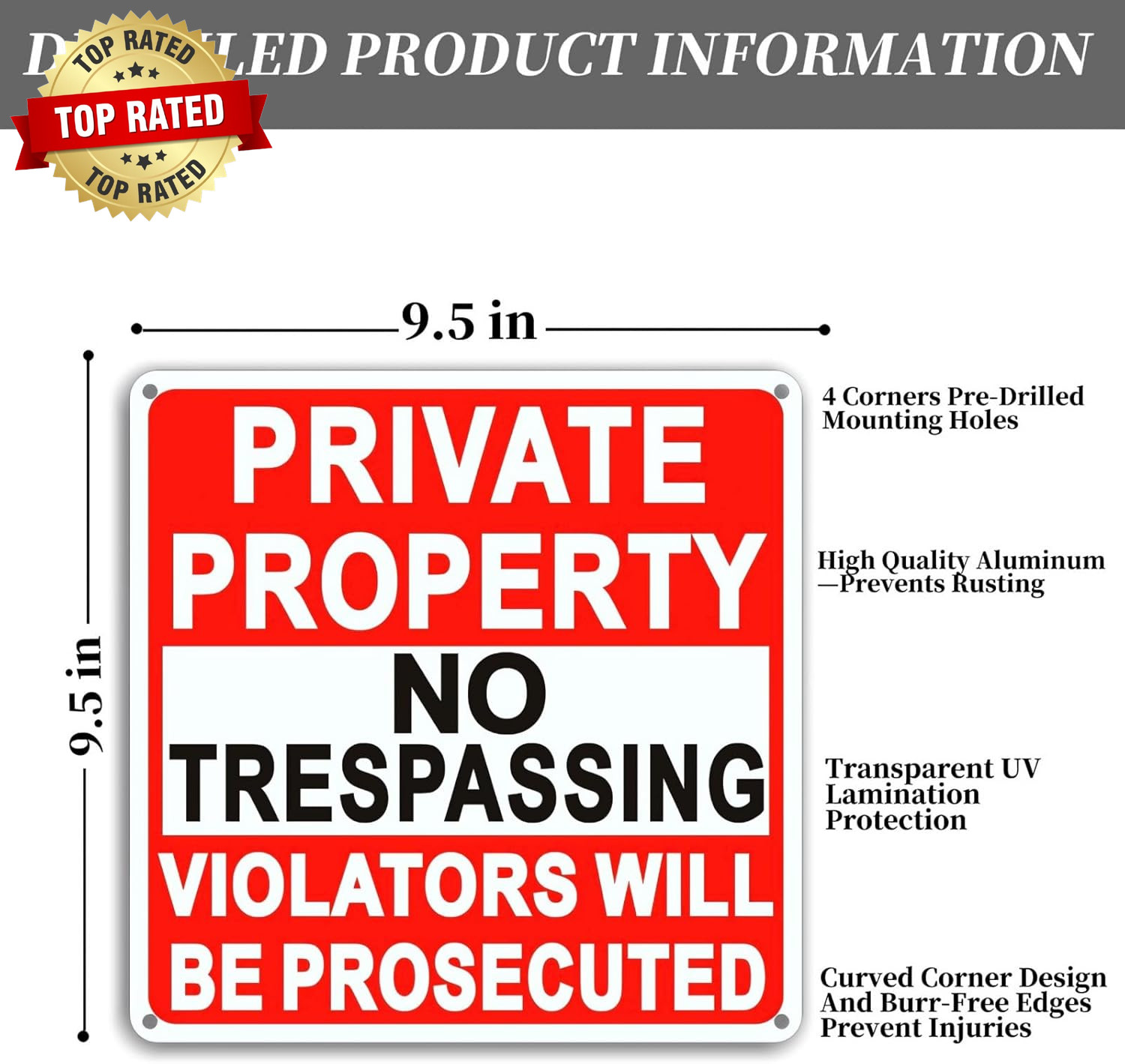 4 Pack Large No Trespassing Signs Private Property 9.5 Inch X 9.5 Inch Private P