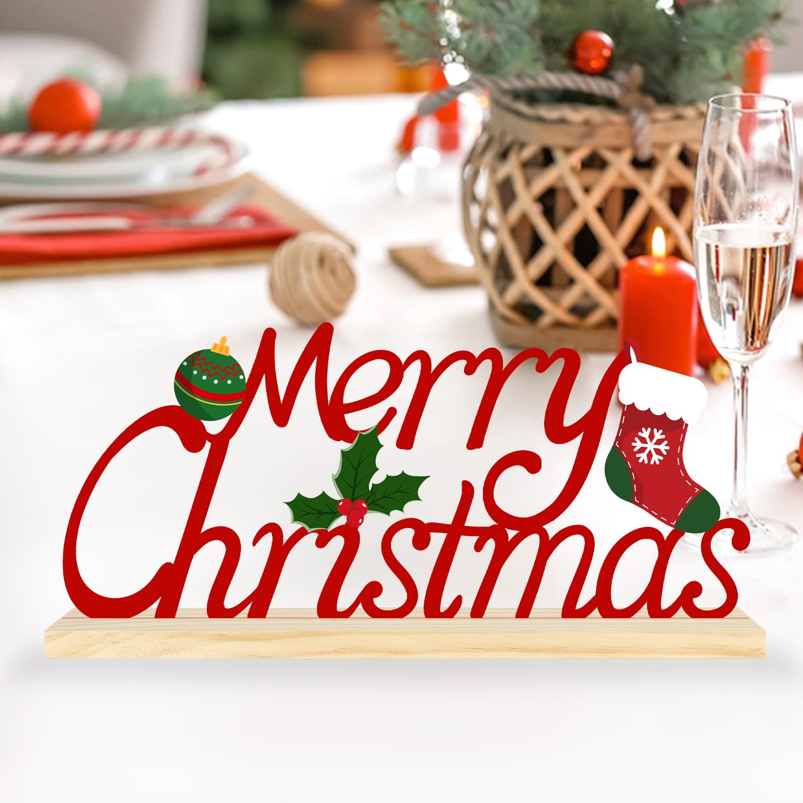 Metal Tabletop Decoration with Wood Base, Holiday Decorations for Home, Offic…