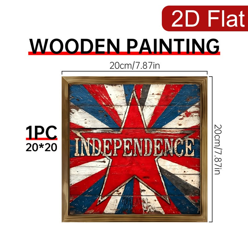 Independence Red Star Red White Blue Burst Wooden Plaque Farmhouse Wall Decor
