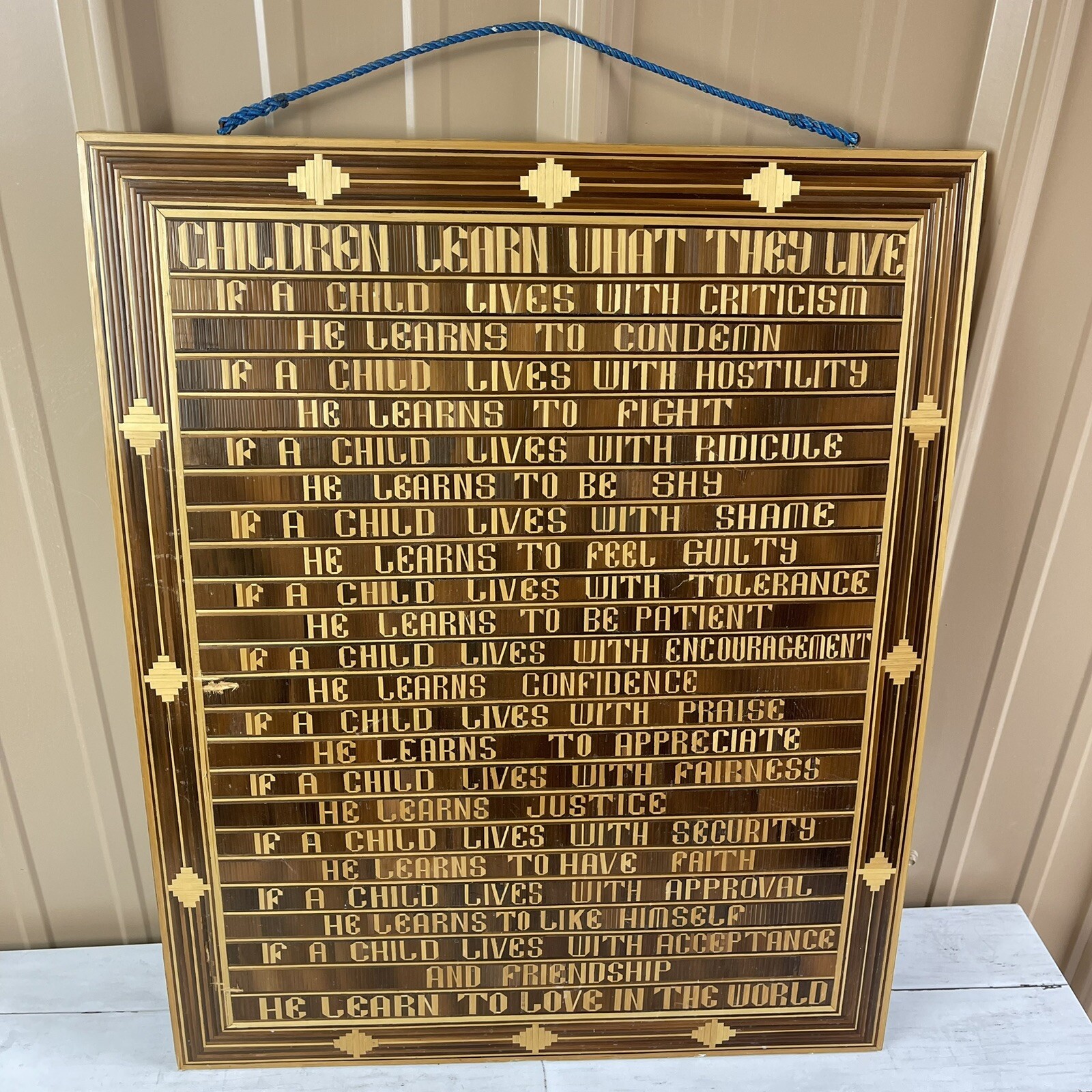 Vintage Rustic Plaque Children Learn What They Live Wall Sign Large 22” X 18”