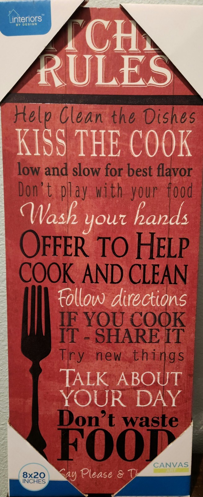 Canvas Art Kitchen Rules Sign Red Black And White Fast Shipping