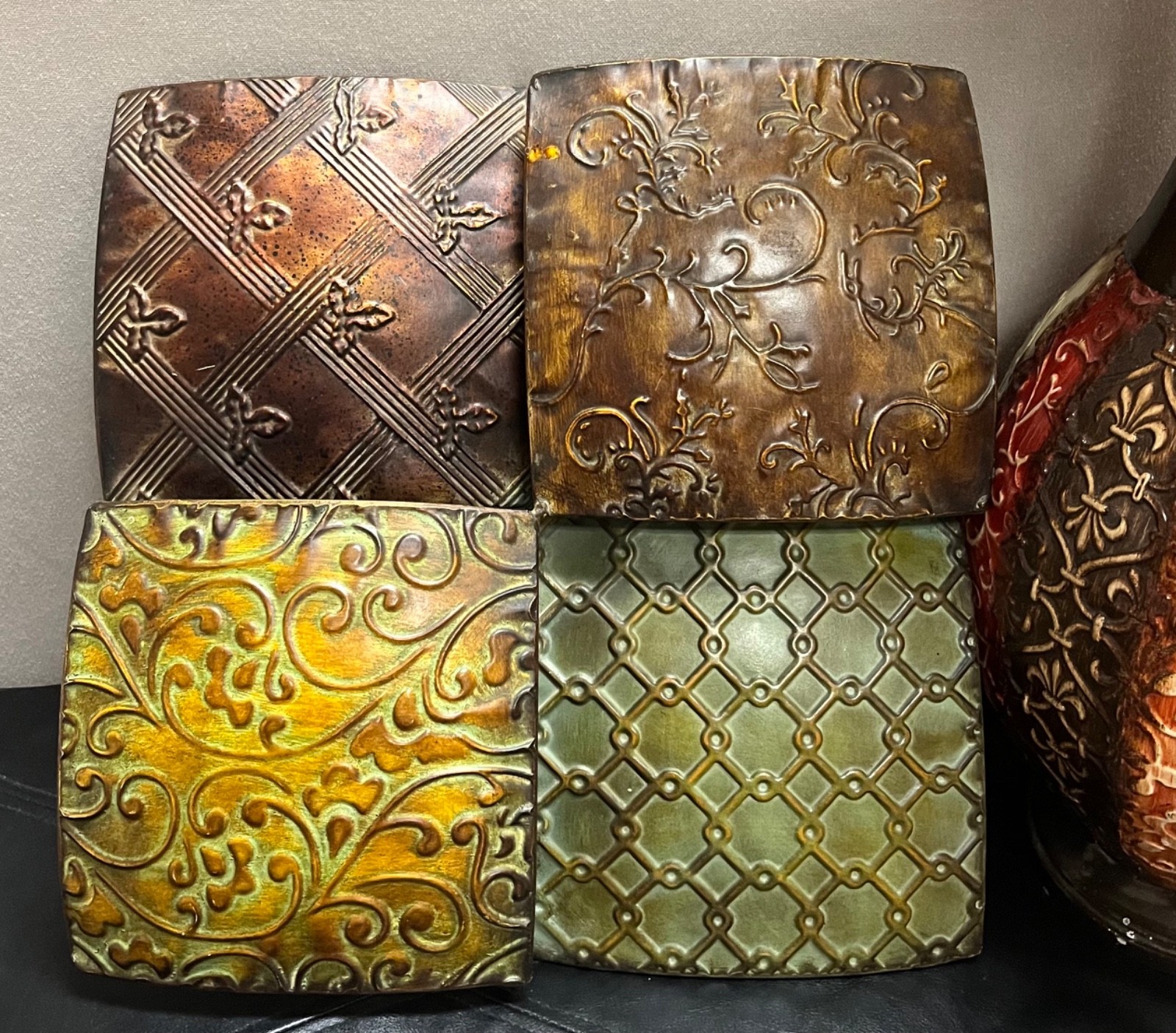 Home Interiors Geometric Scrolls Leaf Metal Square Wall Art Plaque Home Decor
