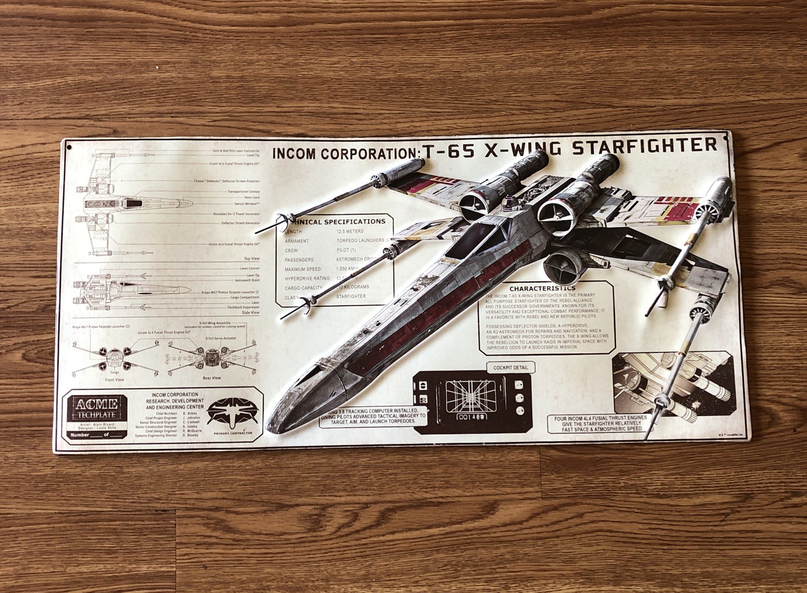Disney Star Wars T-65 X-Wing Starfighter 3D Decor 21” X 10” Metal Sign Wall