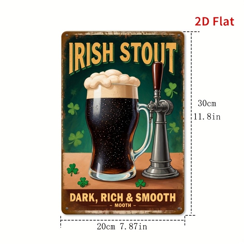 St Patricks Day Gift Irish Stout Metal Sign Dark Rich Smooth Beer Retro Wall Art
