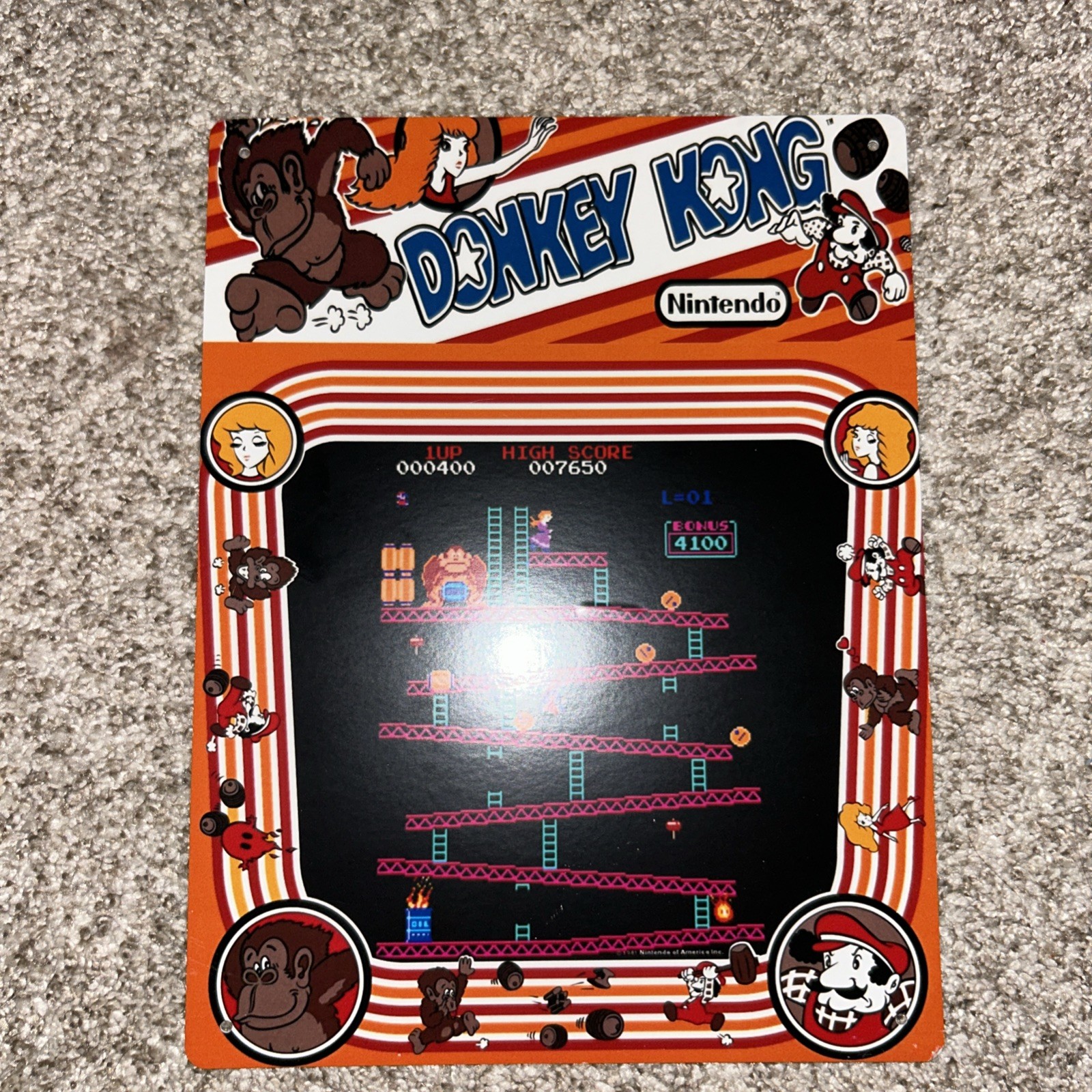 TIN SIGN Donkey Kong Arcade, 80’s, Retro, Console, Marquee, Game Room Decor A329