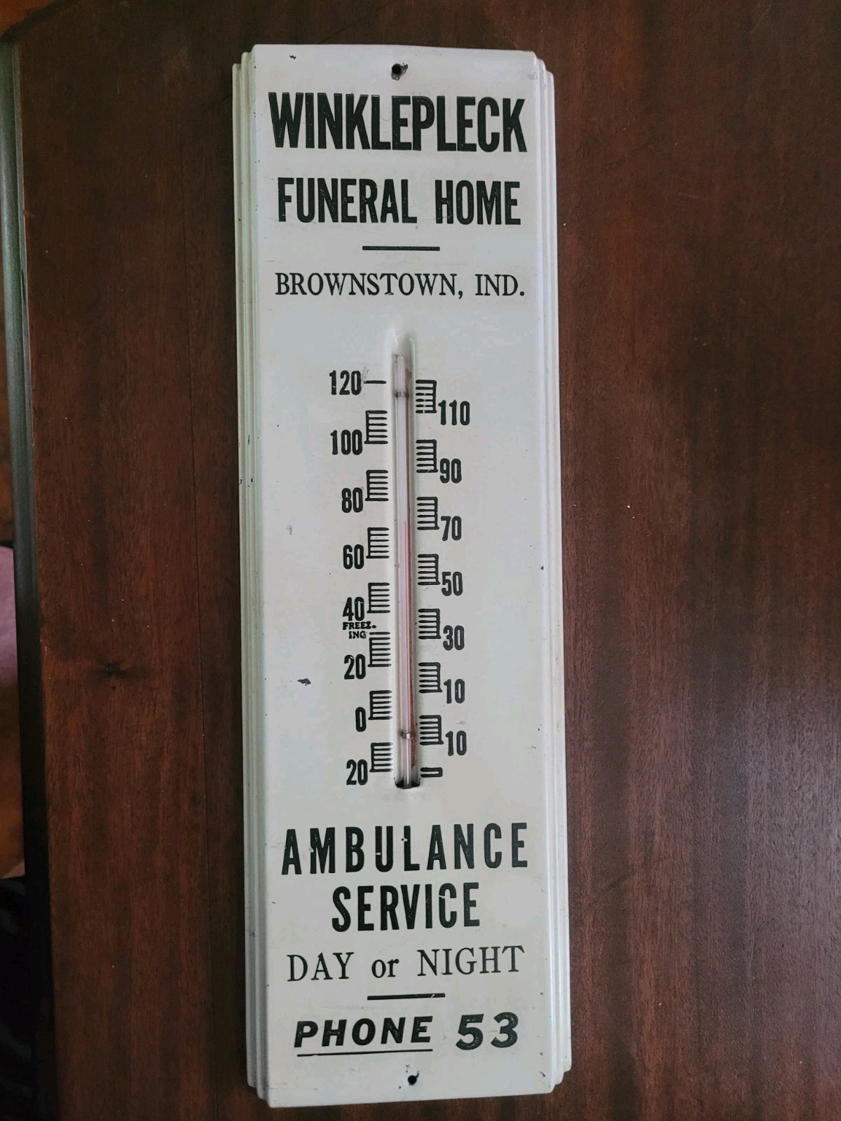 Antique Vtg. Funeral Home/Ambulance Service Advertising Thermometer Sign, Metal