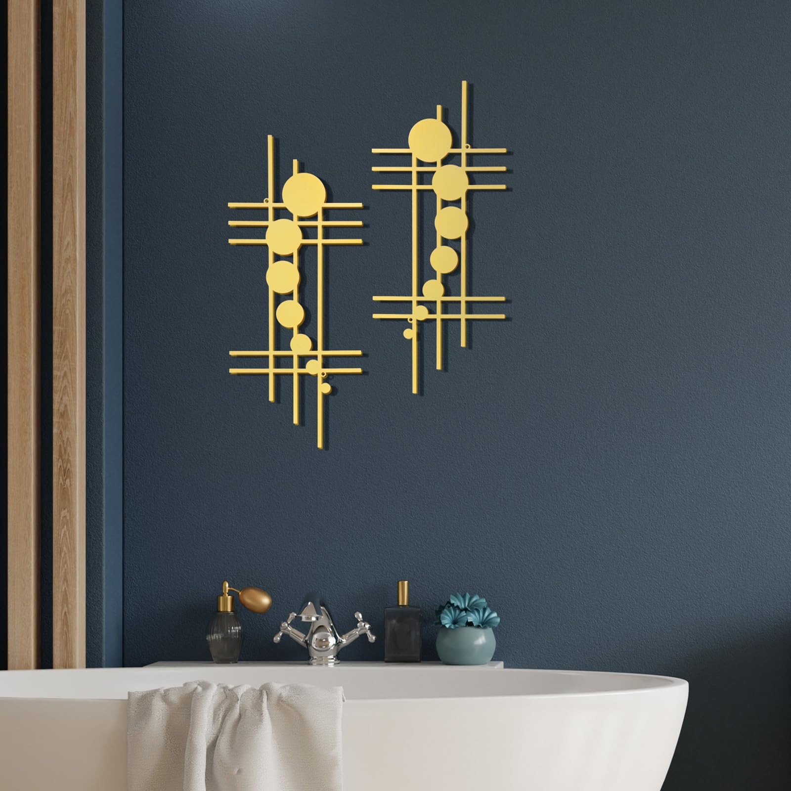 Metal Wall Art Abstract Minimalist Sculpture Geometric Decor Black 15.75 In 2PC
