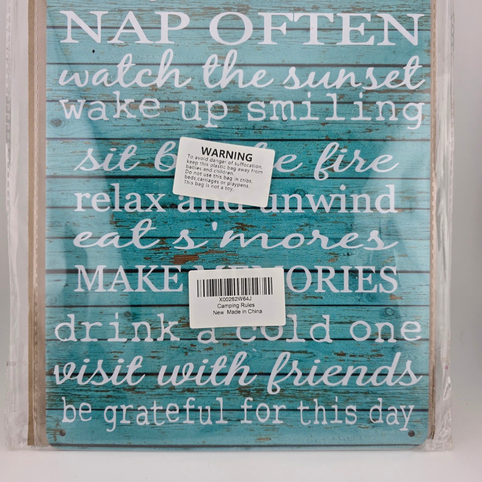 Camping Rules Rustic Metal Tin Sign Wall Decor Blue NEW Retro Outdoors Cabiin