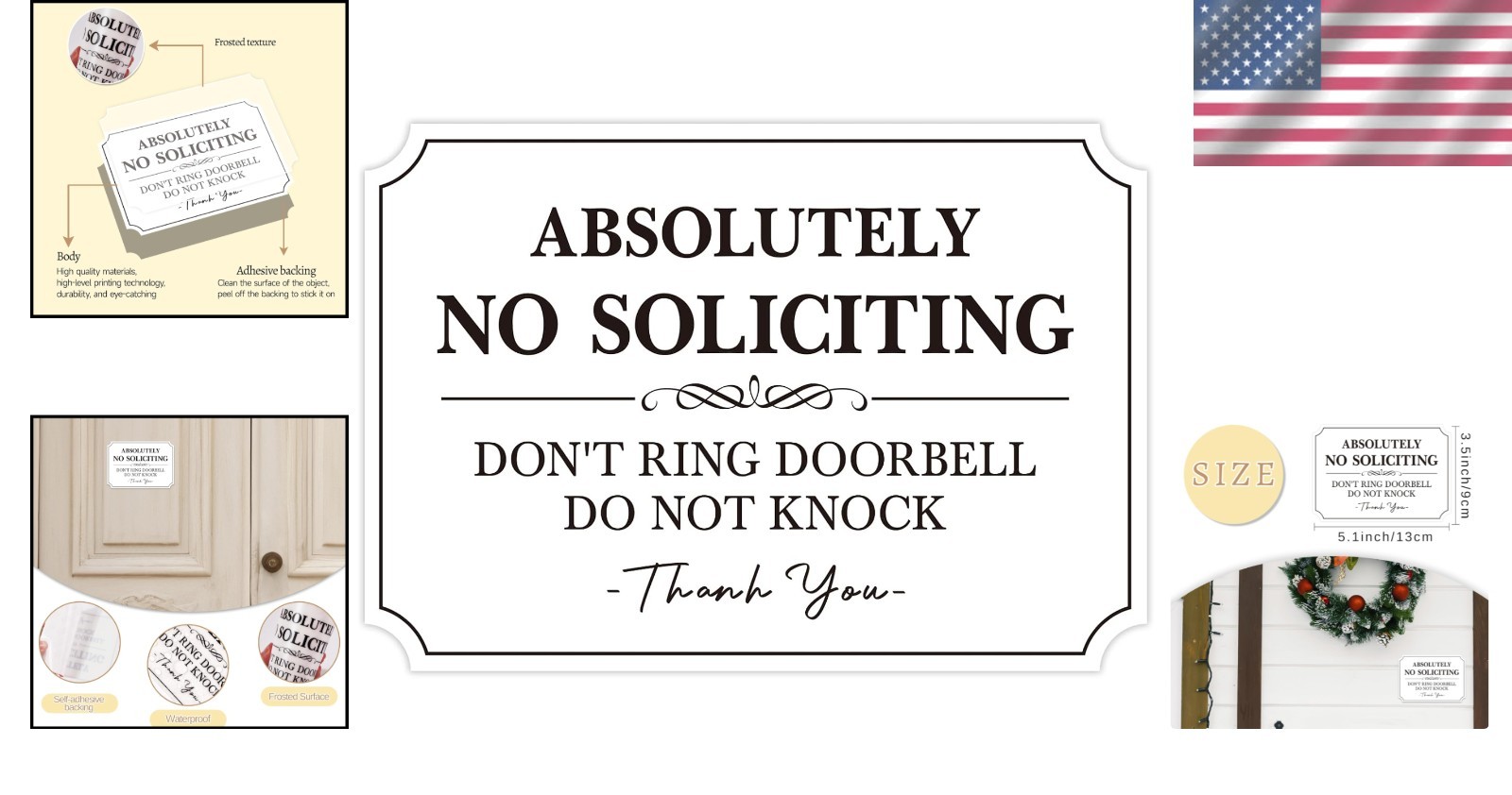 Durable No Soliciting Sticker, Self-Adhesive for Doors & Windows – 5.1×3.5 in