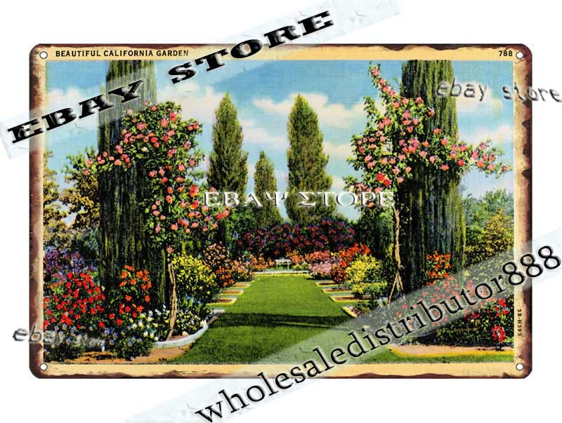 Tin Sign 1943 Beautiful California Garden Scenic Flower Landscape wall decor