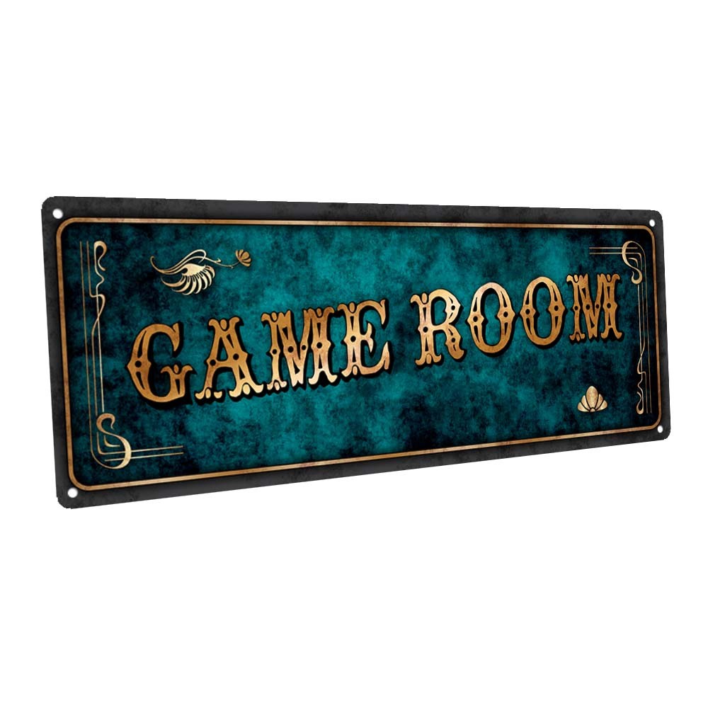 Blue Game Room Metal Sign; Wall Decor for Mancave, Den, or Gameroom