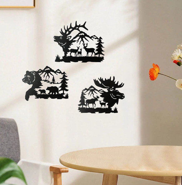 3pcs Metal Wildlife Wall Art Bear Elk Moose for Cabin Rustic Home Decor
