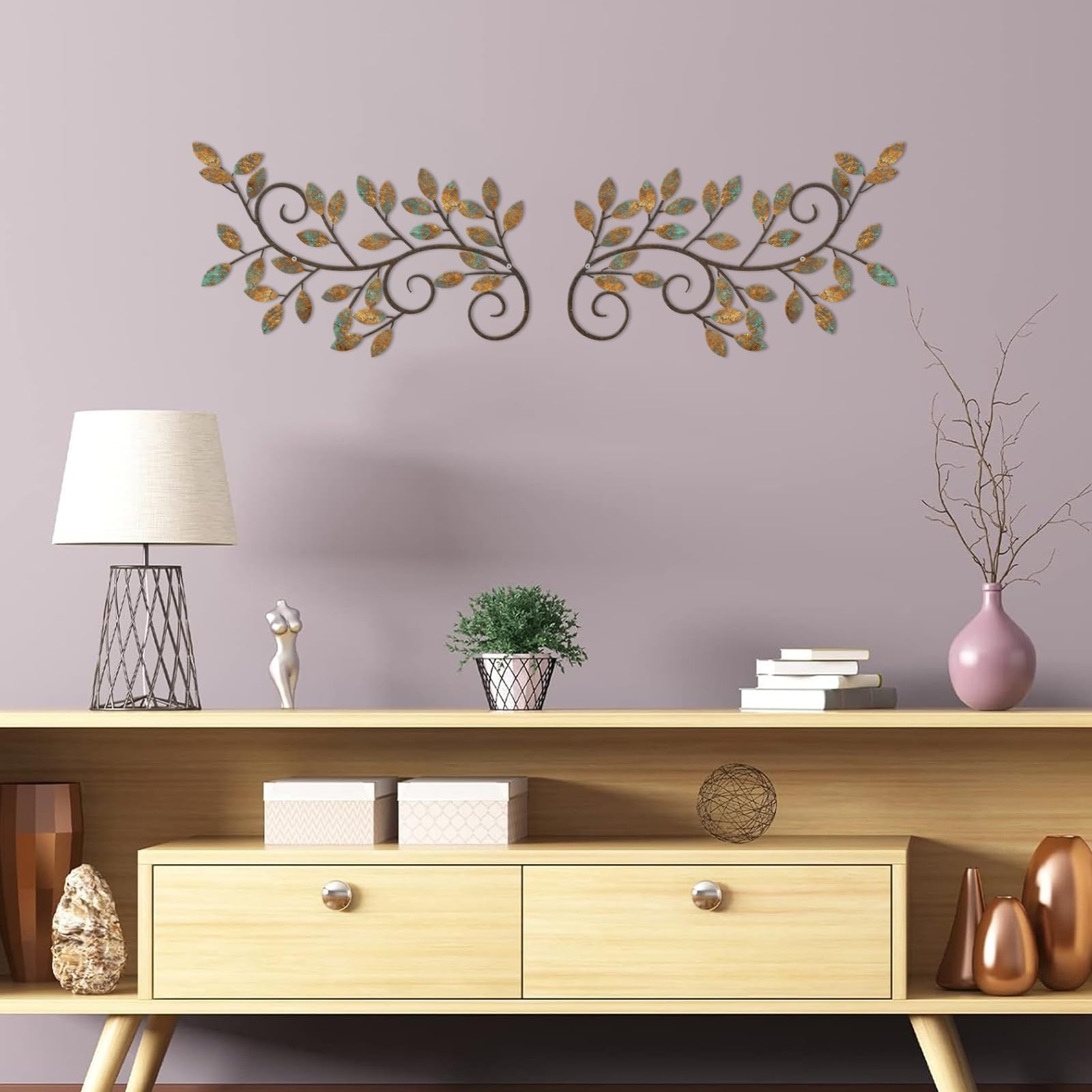 ESTART 2 Pieces Metal Tree Leaf Wall Decor Vine Olive Branch Leaf Wall Art Ornam