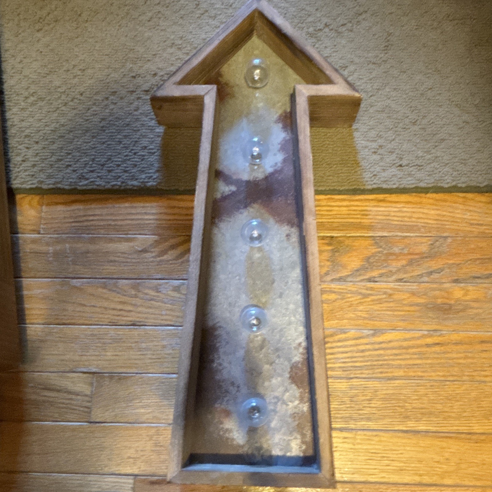 Arrow-Shaped Decorative Wall Sign Plaque w/ Lights, Wood & Metal Brown/Silver