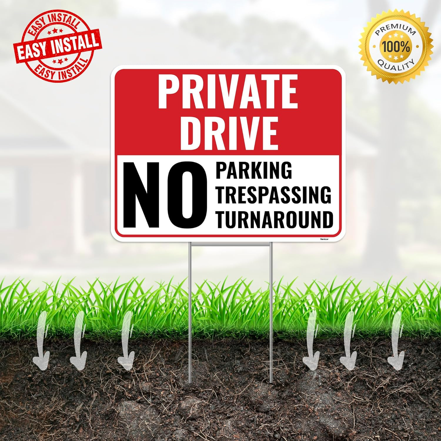 2PC Private Driveway No Turnaround Sign with Stake, 12 Inches by 9 Inches – Corr