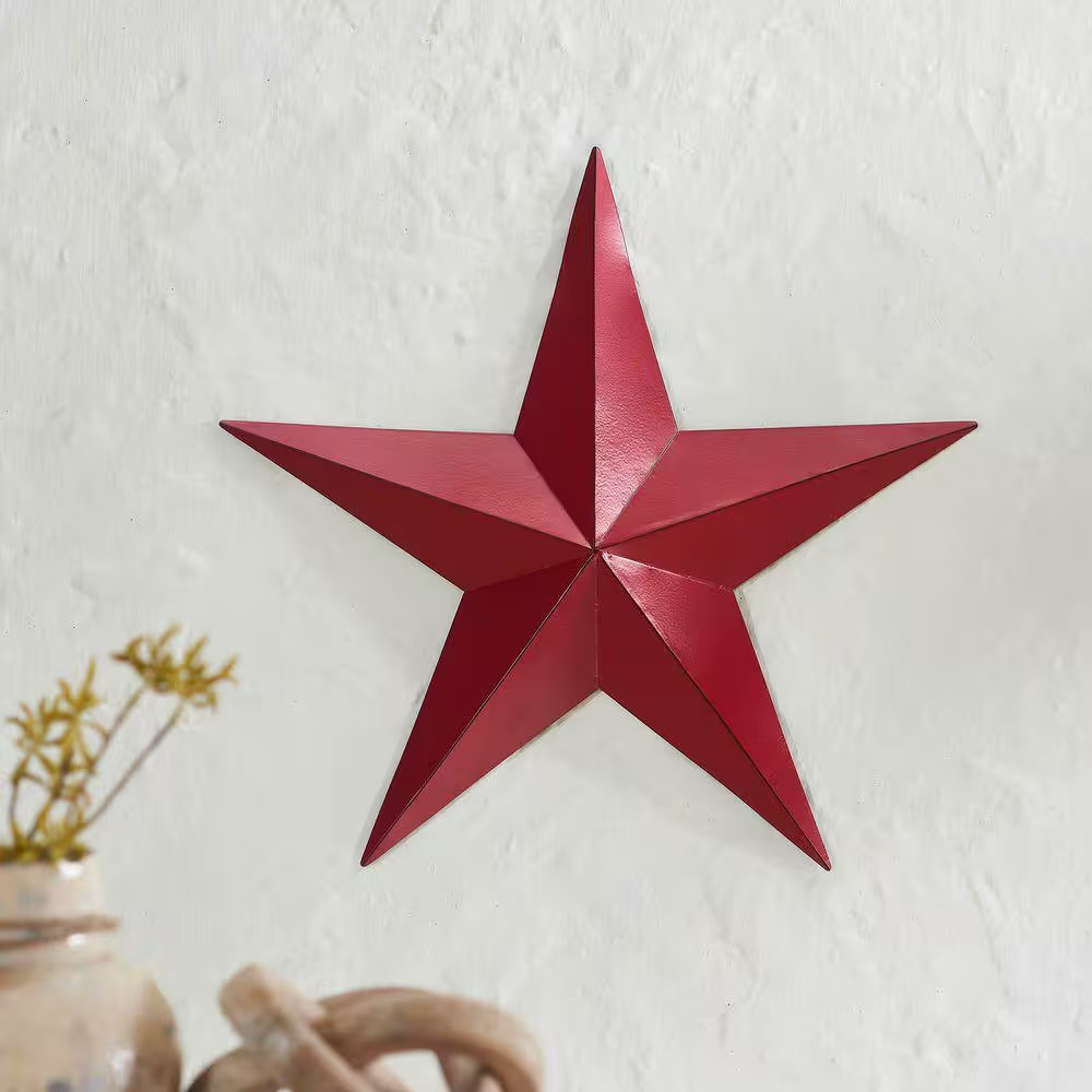 1-Piece 18 In. X 18 In. Red Distressed Metal Star Wall Decor
