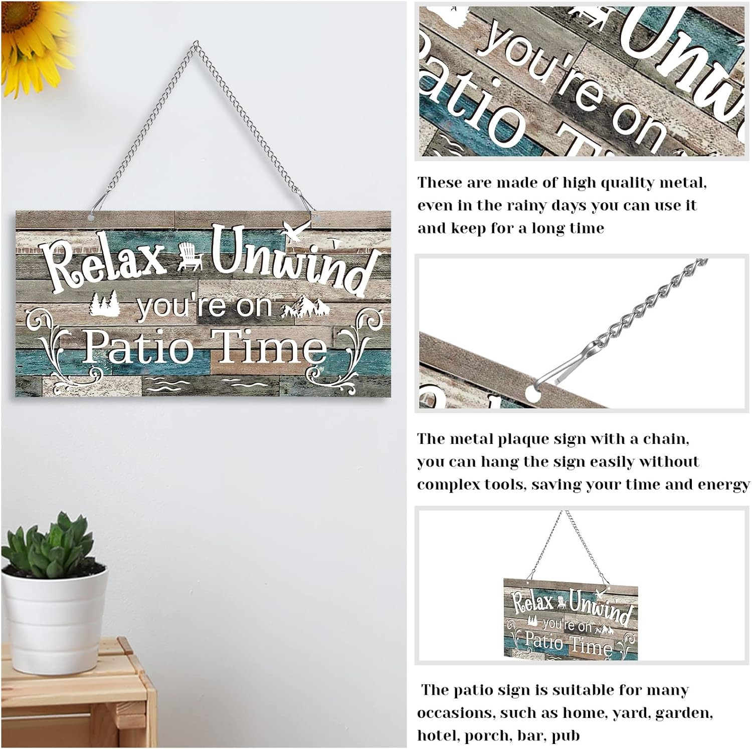 Patio Decor Patio Sign Decorations Outdoor Metal Porch Wall Decor Rustic Perfect