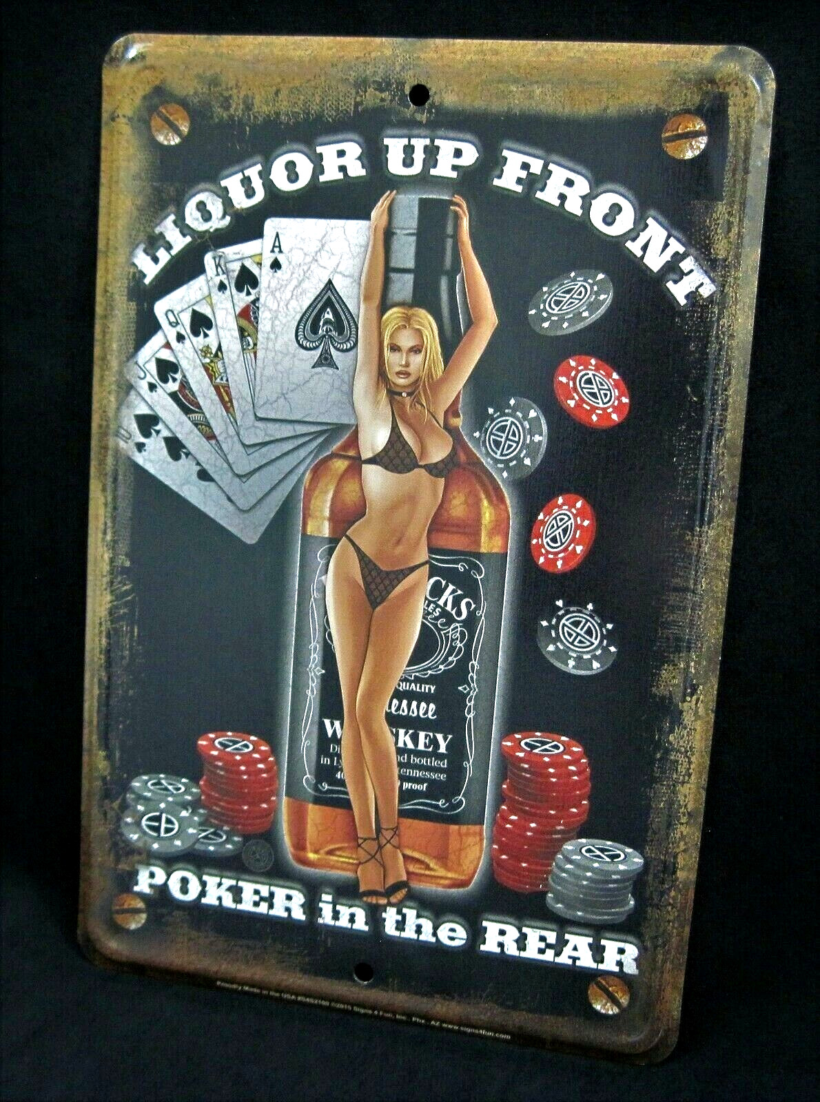 LIQUOR & POKER – *US MADE* Full Color Metal Sign – Man Cave Garage Bar Pub Décor