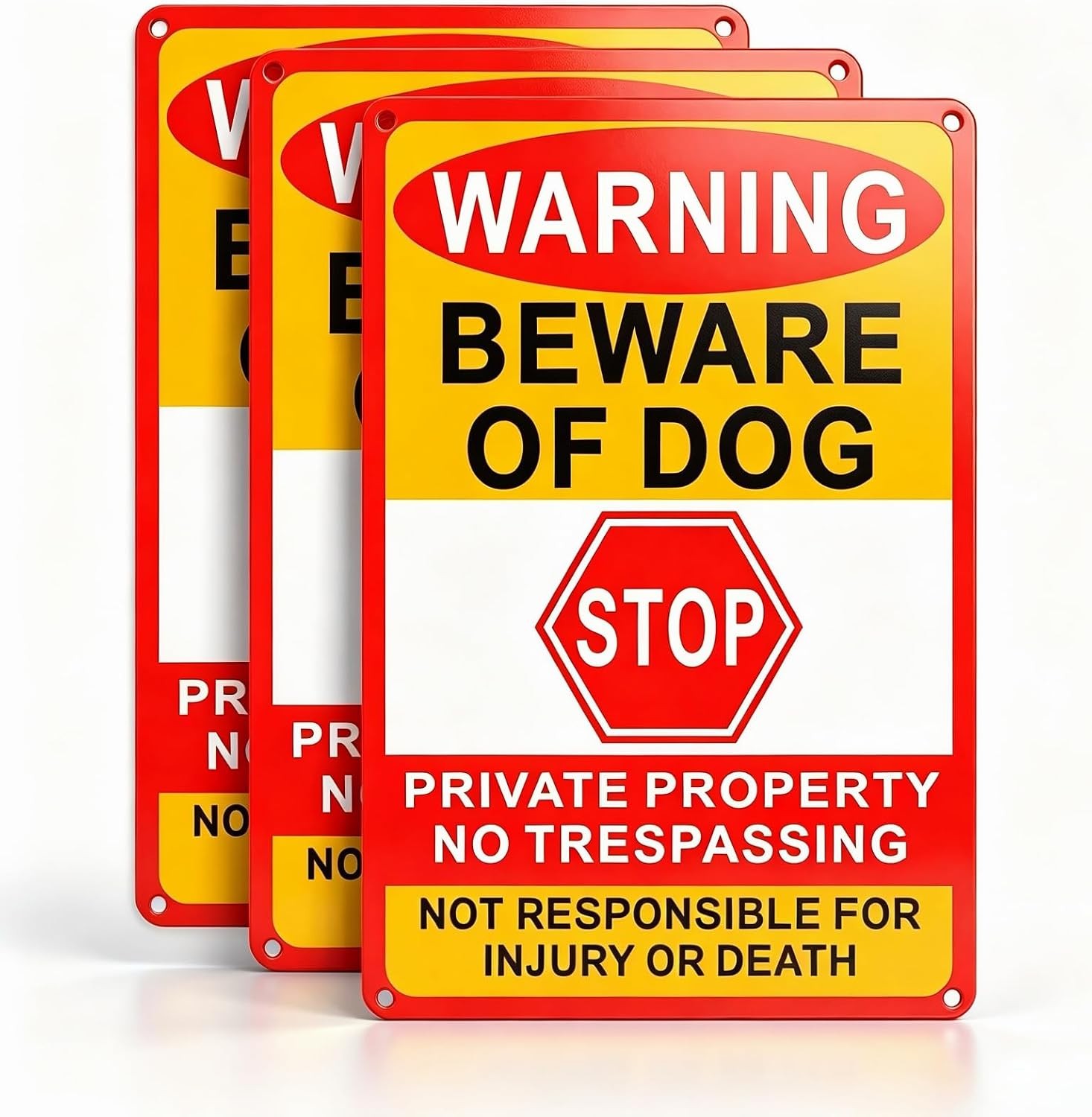 3 Pack Beware of Dog Sign, 8X12 Inches, Aluminum Metal, No Trespassing Sign