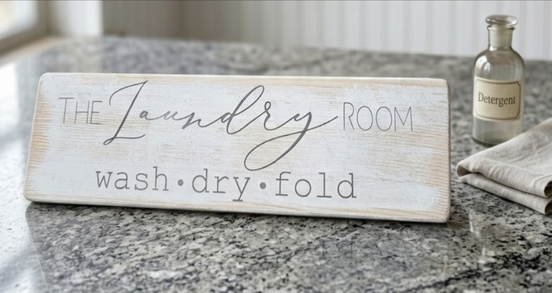 White Farmhouse Wooden Sign Wall Art Decor for Home “Laundry”