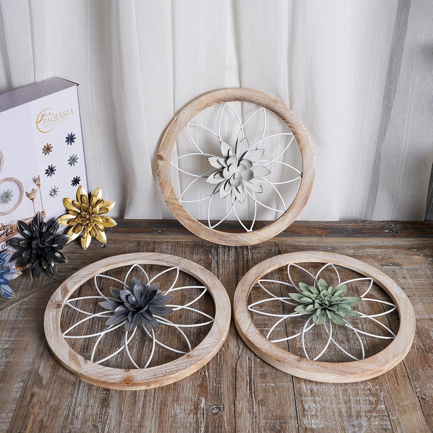 Rustic Farmhouse Wall Decor Set with Interchangeable Flowers