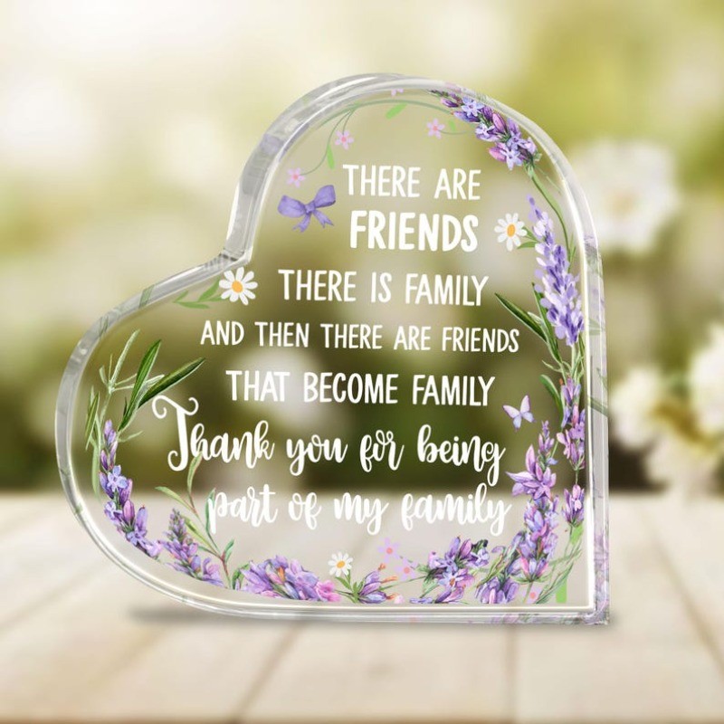 Heart Acrylic Plaque Lavender Floral Friendship Keepsake Desktop Decor Gift