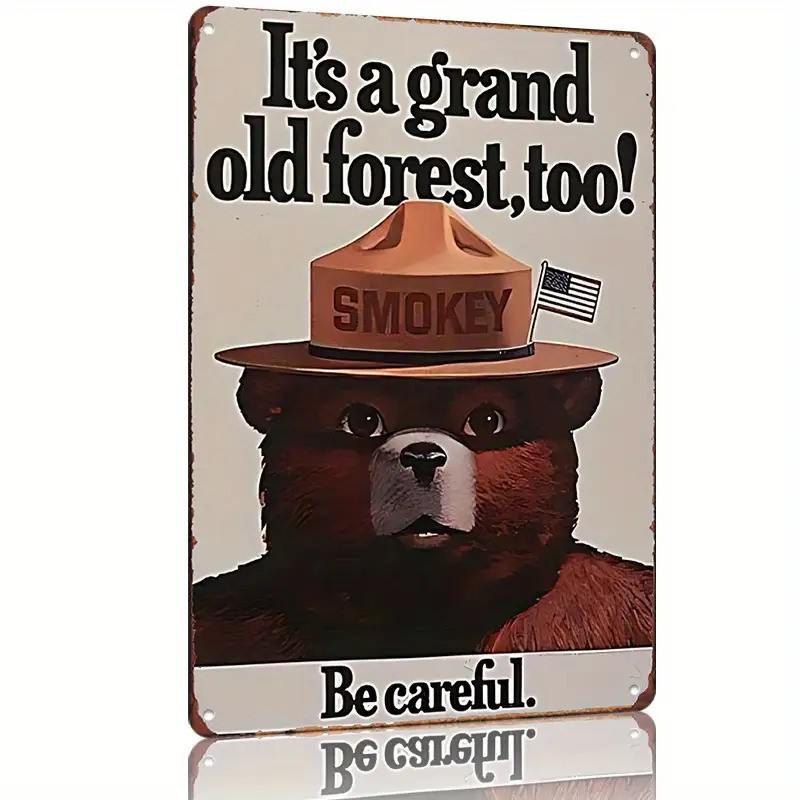 Vintage Smokey Bear Metal Tin Sign – Retro Forest Wilderness Wall Decor