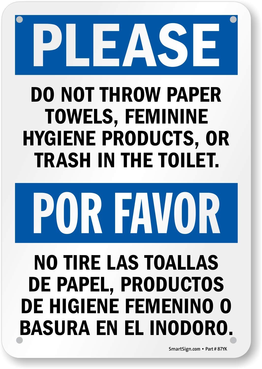 SmartSign “Please Do Not Throw Paper Towels, 10″ X 7″, 7” x Plastic