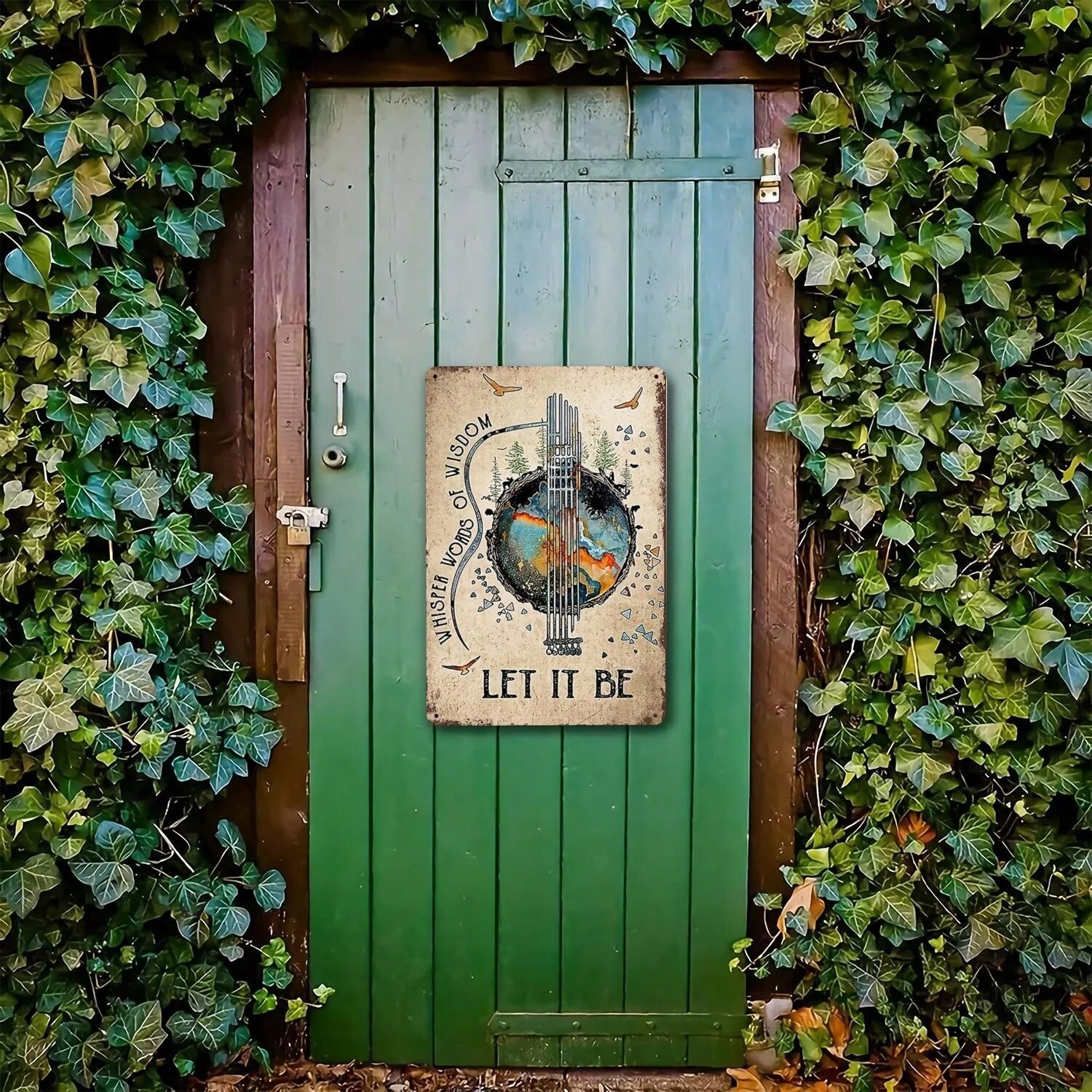 Whisper Words of Wisdom Metal Tin Sign – Vintage Let It Be Guitar Abstract Decor