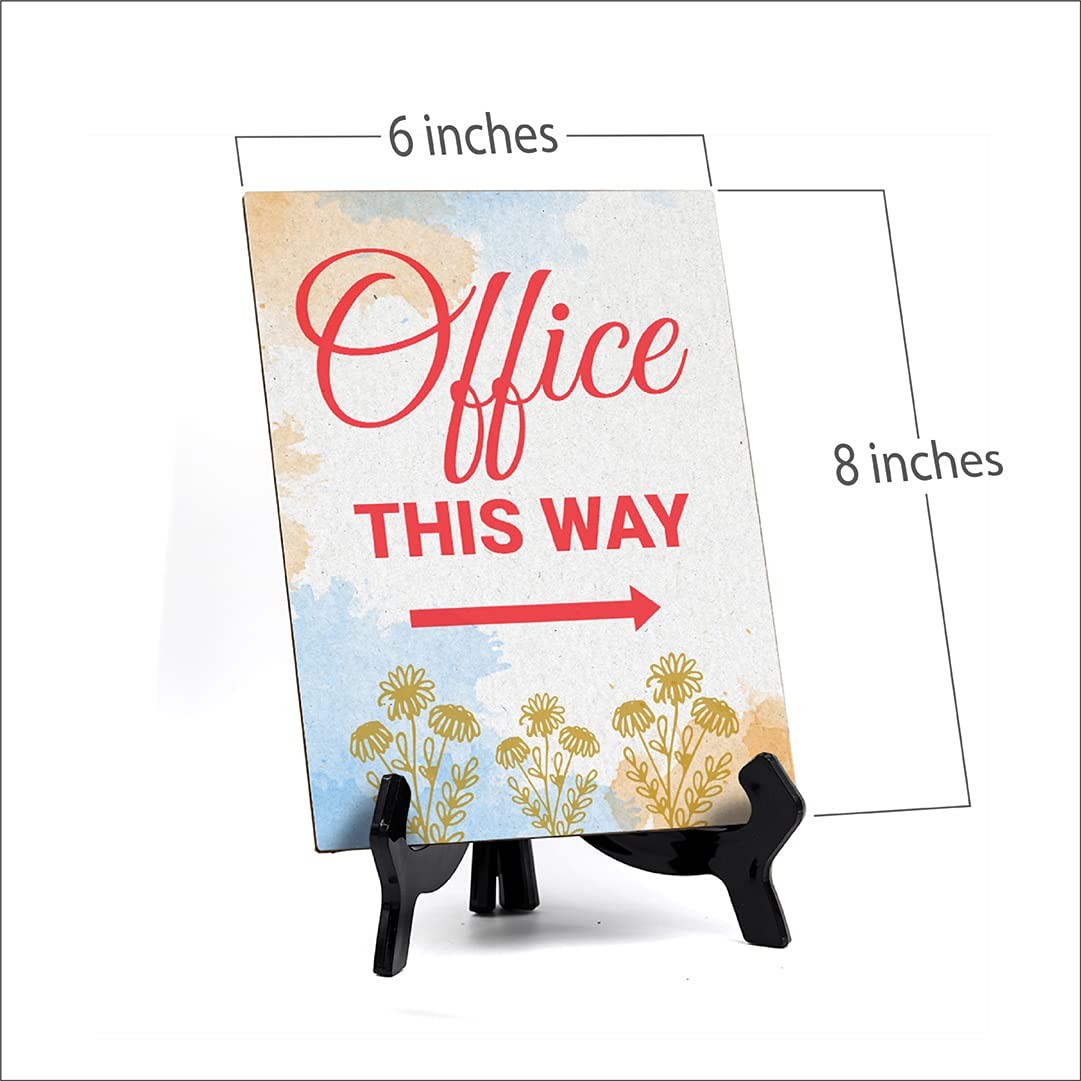Signs ByLita Office this way, Blue Watercolor Table Sign (6 x 8″)