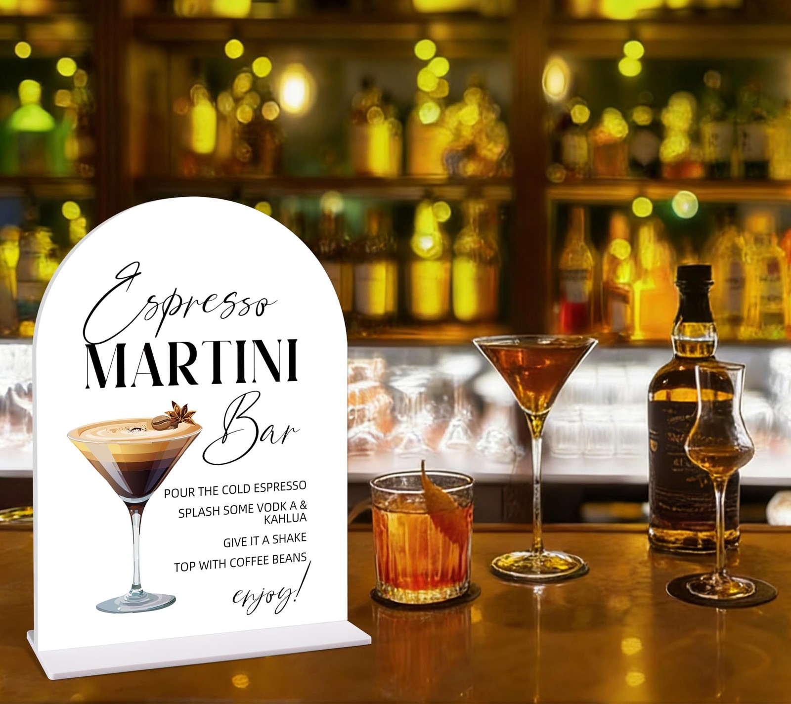 Espresso Martini Bar Table Sign – Bridal Brunch Bar, 6×8 Acrylic Sign, Perfec…
