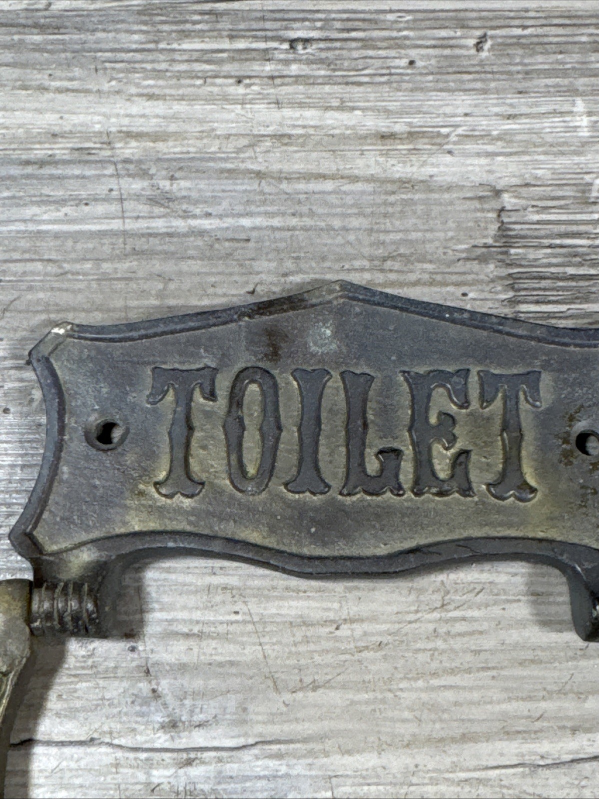 Antique Brass Toilet Door Sign Knocker Bathroom RARE HARD TO FIND