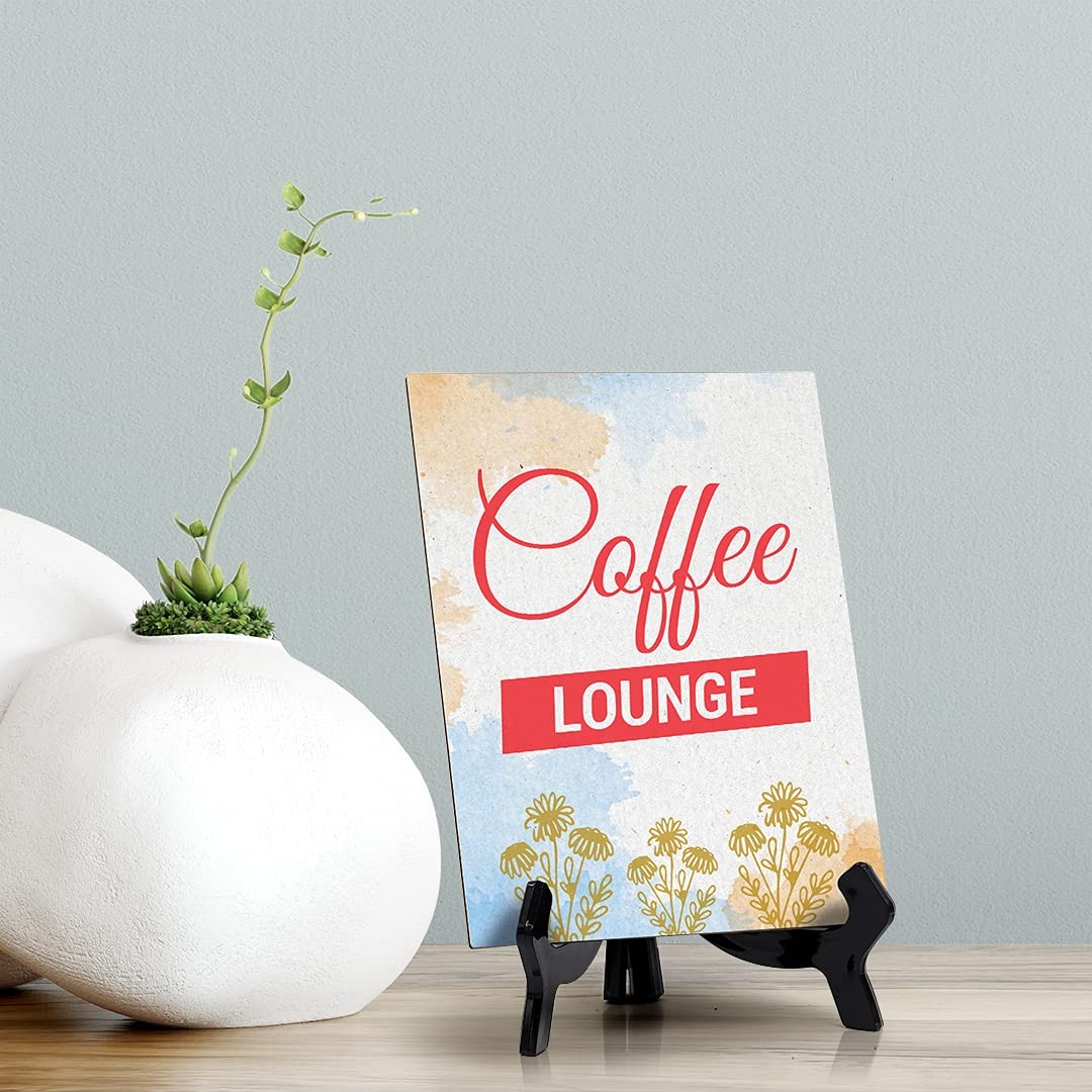 Signs ByLita Coffee Lounge, Blue Watercolor Table Sign (6 x 8″)