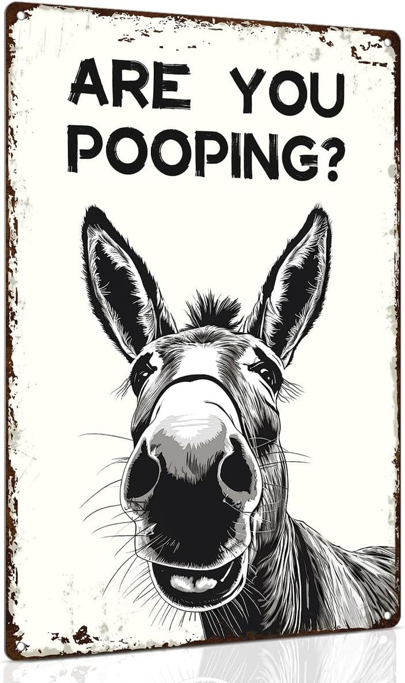 8×12″ Funny Donkey Are You Pooping Metal Signs Vintage Farmhouse Bathroom Decor