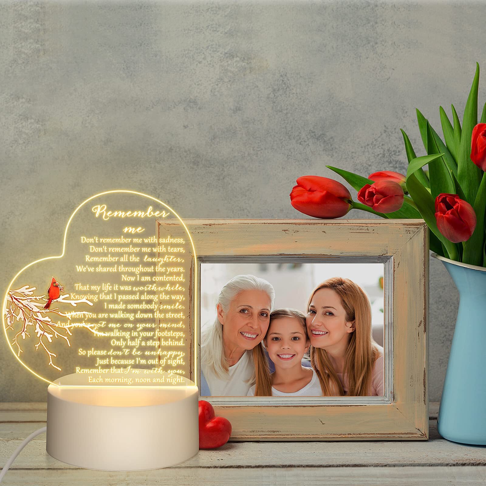 Memorial Gift Night Light Clear Crystal Acrylic Heart Sympathy Gifts Sign