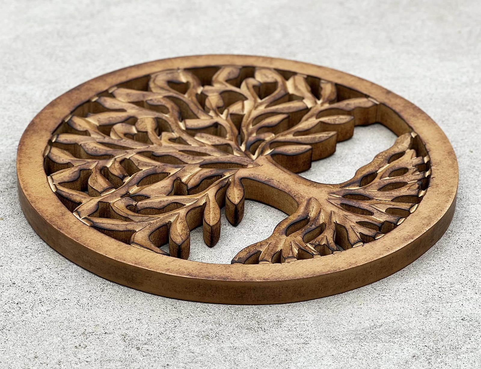 Handcrafted Wooden Tree Of Life Wall Decor Hanging Art (Brown)