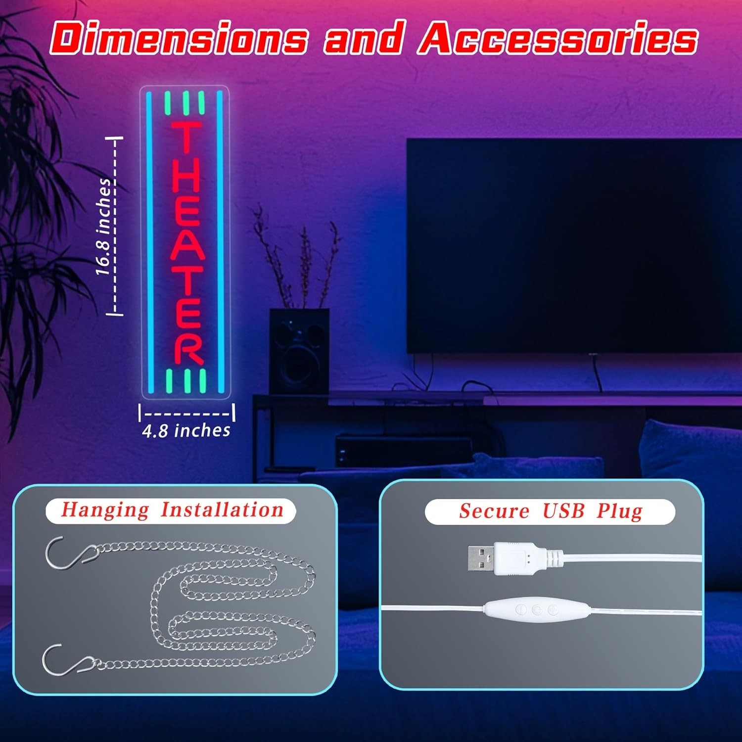 Theater Neon Sign Dimmable LED Movie Night Signs for Wall Decor Home Theater …